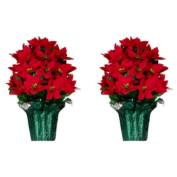 Sympathy Silks 2-Pack of Artificial Red Poinsettia Weighted Pots 20" Tall