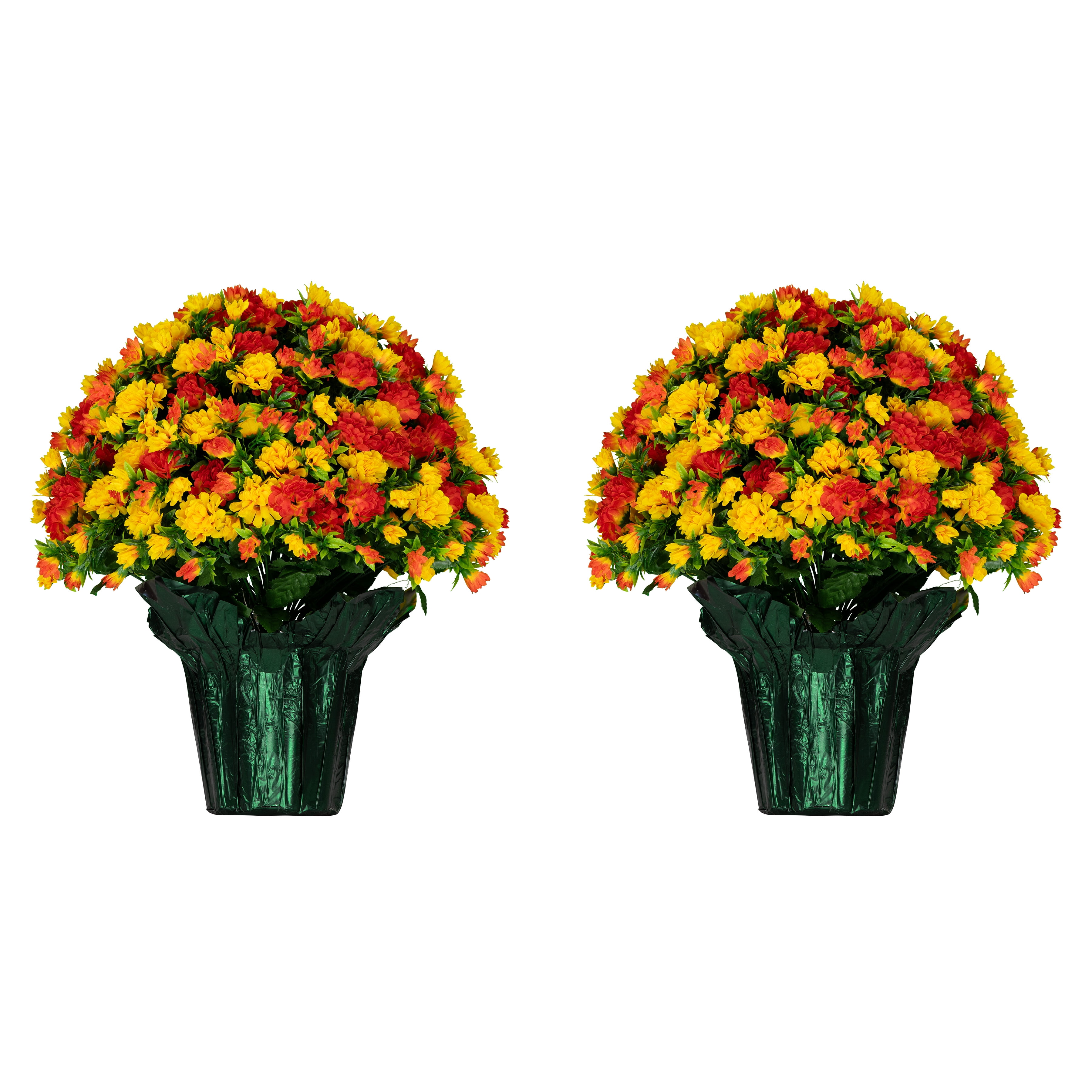 Sympathy Silks 2 Pack of Sunset Orange Mum Pots Artificial Flowers