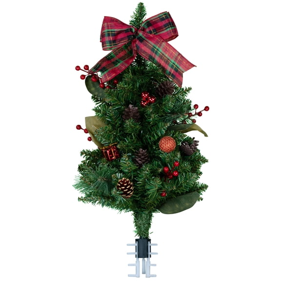 Sympathy Silks Artificial Cemetery Christmas Tree with Pine Cones and Red and Gold Decorations