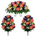 thumbnail image 1 of Sympathy Silks Artificial Cemetery Flowers 2 Salmon Pink Mum/Purple Rose Bouquets & Saddle, 1 of 7