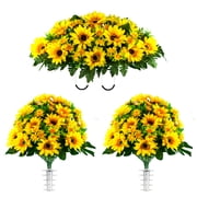 Sympathy Silks Artificial Cemetery Flowers - 2 Sunflower Bouquets & Cemetery Saddle For Outdoor Memorials
