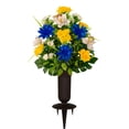 thumbnail image 1 of Sympathy Silks Artificial Cemetery Flowers 24" Blue Yellow White Orchid Mix Bouquet with Vase, 1 of 7