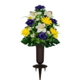 thumbnail image 1 of Sympathy Silks Artificial Cemetery Flowers 24" Purple Yellow White Orchid Mix Bouquet with Vase, 1 of 7