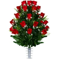 Sympathy Silks Artificial Cemetery Flowers 24" Red Roses Bouquet for an Outdoor Cemetery Vase