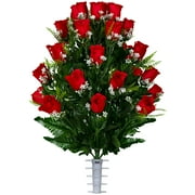 Sympathy Silks Artificial Cemetery Flowers 24 Red Roses Bouquet for an Outdoor Cemetery Vase