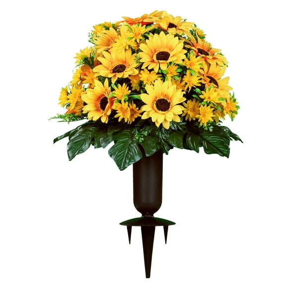 Sympathy Silks Artificial Cemetery Flowers 24" Yellow Sunflower with a Vase Included