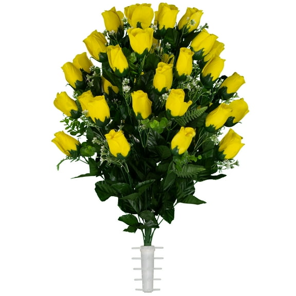 Sympathy Silks Artificial Cemetery Flowers 28" Yellow Rose Buds for a Cemetery Vase