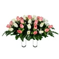thumbnail image 1 of Sympathy Silks Artificial Cemetery Flowers 30" Cream and Pink Rose Buds Saddle for Headstone, 1 of 9