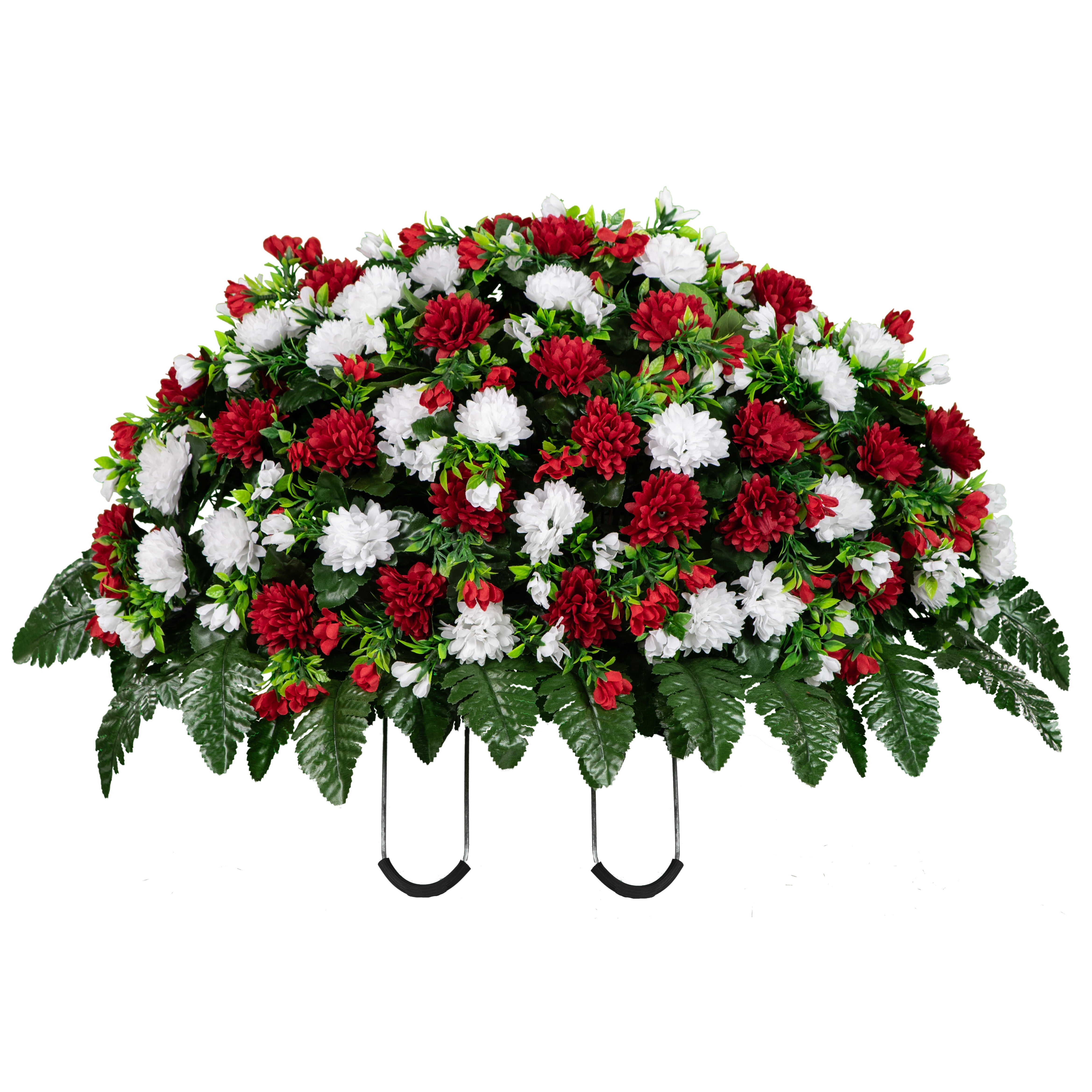 Sympathy Silks Artificial Cemetery Flowers 30" Red and White Mums