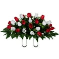 thumbnail image 1 of Sympathy Silks Artificial Cemetery Flowers 30" Red and White Rose Buds Saddle for Headstone, 1 of 9
