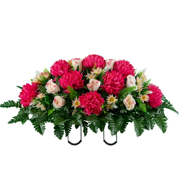 Sympathy Silks Artificial Cemetery Flowers - Beauty Mum and Pink Rose Saddle for Headstone