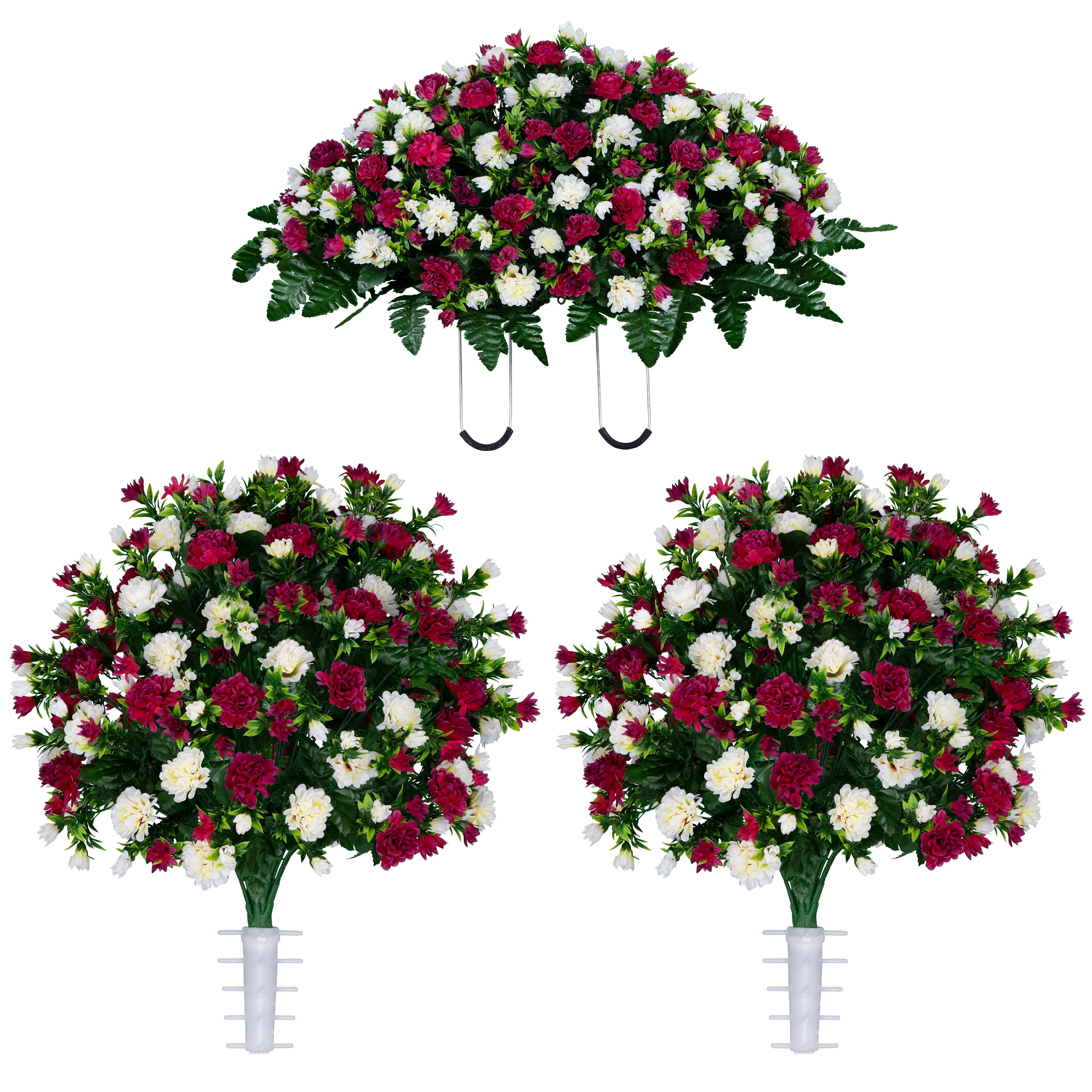 Sympathy Silks Artificial Cemetery Flowers Beauty and Cream Garden Mums 2 Bouquets & Saddle