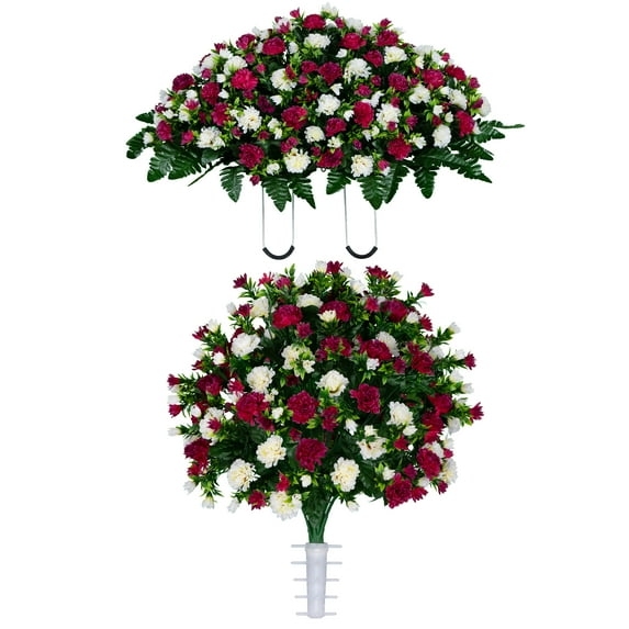 Sympathy Silks Artificial Cemetery Flowers Beauty and Cream Garden Mums Bouquet & Saddle