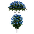 thumbnail image 1 of Sympathy Silks Artificial Cemetery Flowers Blue Rose Buds Bouquet & Saddle, 1 of 7