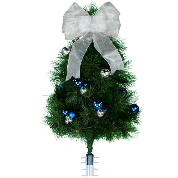 Sympathy Silks Artificial Cemetery Flowers Blue and Silver Christmas Tree with Bow