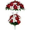 thumbnail image 1 of Sympathy Silks Artificial Cemetery Flowers Christmas Red White Poinsettia bouquet with cemetery saddle, 1 of 9