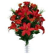 Sympathy Silks Artificial Cemetery Flowers Fire Red Lily Rose and Daisies