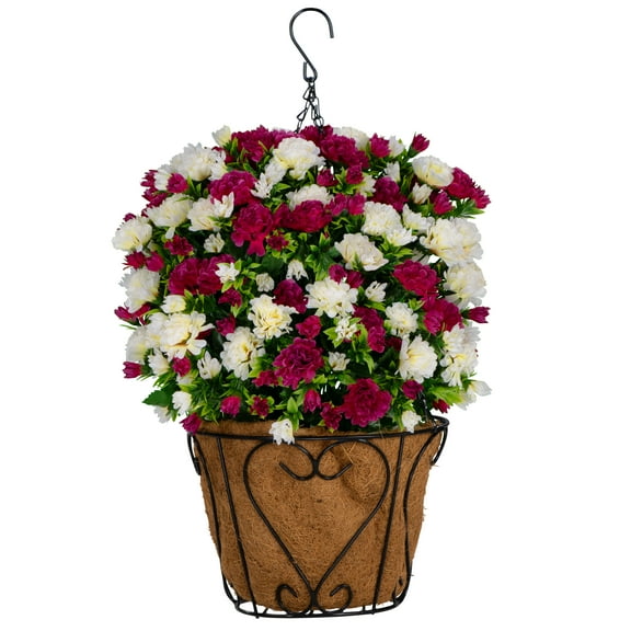 Sympathy Silks Artificial Cemetery Flowers - Hanging Basket with Beauty and Cream Mums