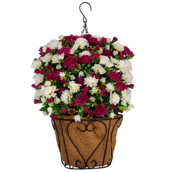Sympathy Silks Artificial Cemetery Flowers - Hanging Basket with Beauty and Cream Mums