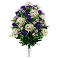 thumbnail image 1 of Sympathy Silks Artificial Cemetery Flowers - Lavender Cream Mum and Purple Rose Bouquet for Outdoor Memorials, 1 of 6