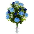 thumbnail image 1 of Sympathy Silks Artificial Cemetery Flowers -Light Blue Mum and Royal Blue Rose Bouquet, 1 of 6