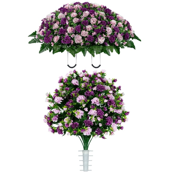 Sympathy Silks Artificial Cemetery Flowers Pink and Purple Garden Mums Bouquet & Saddle