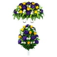 thumbnail image 1 of Sympathy Silks Artificial Cemetery Flowers -Purple Mum and Yellow Rose Bouquet & Saddle, 1 of 6