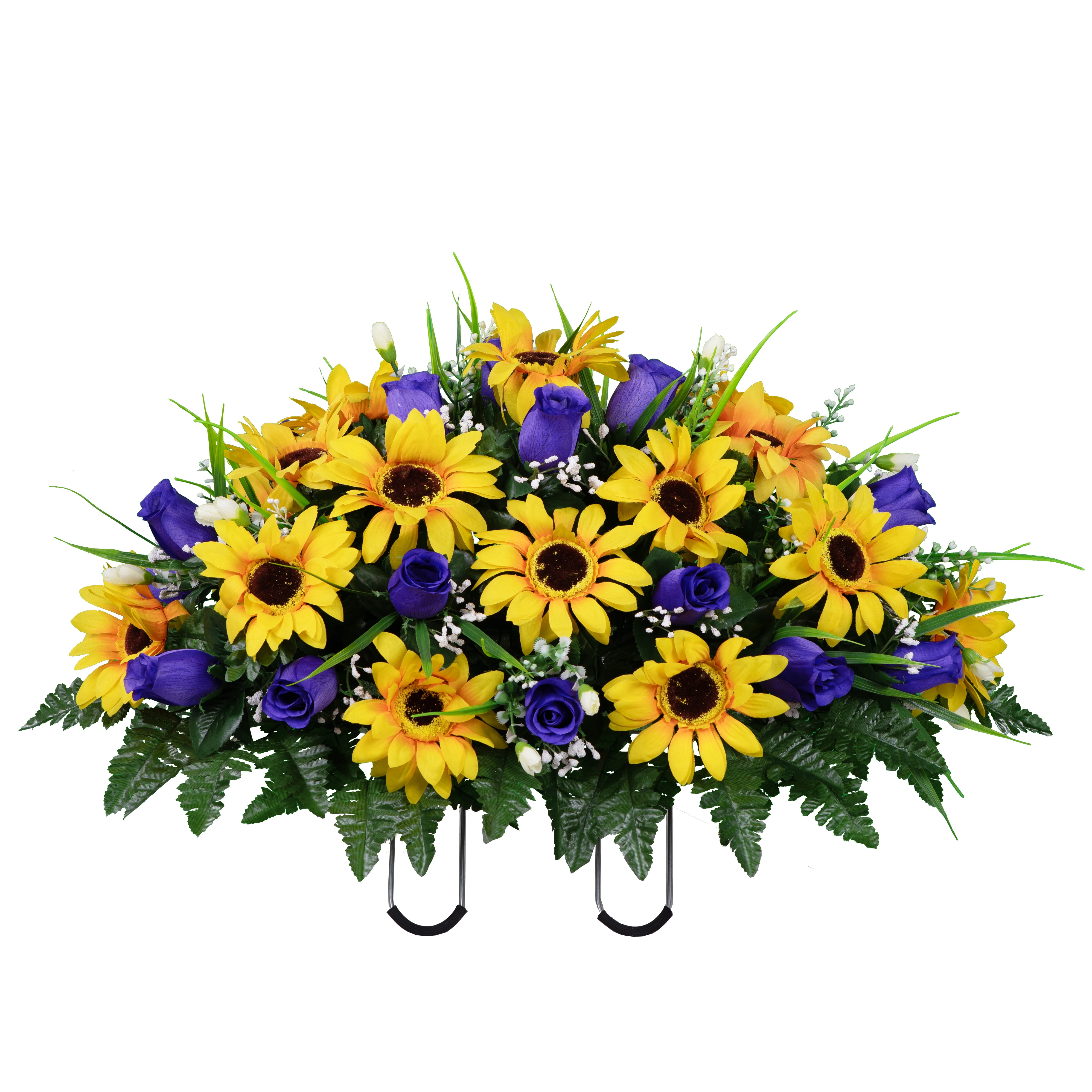 Sympathy Silks Artificial Cemetery Flowers Purple Roses and Yellow