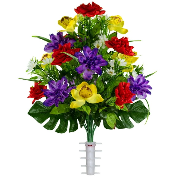 Sympathy Artificial Silk Orchid Mix Multi Cemetery Flowers Bouquet