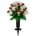 thumbnail image 1 of Sympathy Silks Artificial Cemetery Flowers Red Tulips/White Iris Bouquet with Vase, 1 of 7