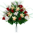 thumbnail image 1 of Sympathy Silks Artificial Cemetery Flowers Red Tulips/White Iris Bouquet, 1 of 10