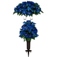 thumbnail image 1 of Sympathy Silks Artificial Cemetery Flowers Royal Blue Lilies and Daisies Saddle with 1 Bouquets with Sympathy Silks Plastic Grave Vase with Spikes, 1 of 5
