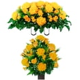 thumbnail image 1 of Sympathy Silks Artificial Cemetery Flowers - Yellow Mum and Rose Bouquet & Saddle, 1 of 9