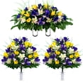thumbnail image 1 of Sympathy Silks Artificial Cemetery Flowers Yellow Tulips/Purple Iris 2 Bouquets & Saddle, 1 of 6