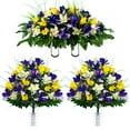 thumbnail image 1 of Sympathy Silks Artificial Cemetery Flowers Yellow Tulips/Purple Iris 2 Bouquets & Saddle, 1 of 6