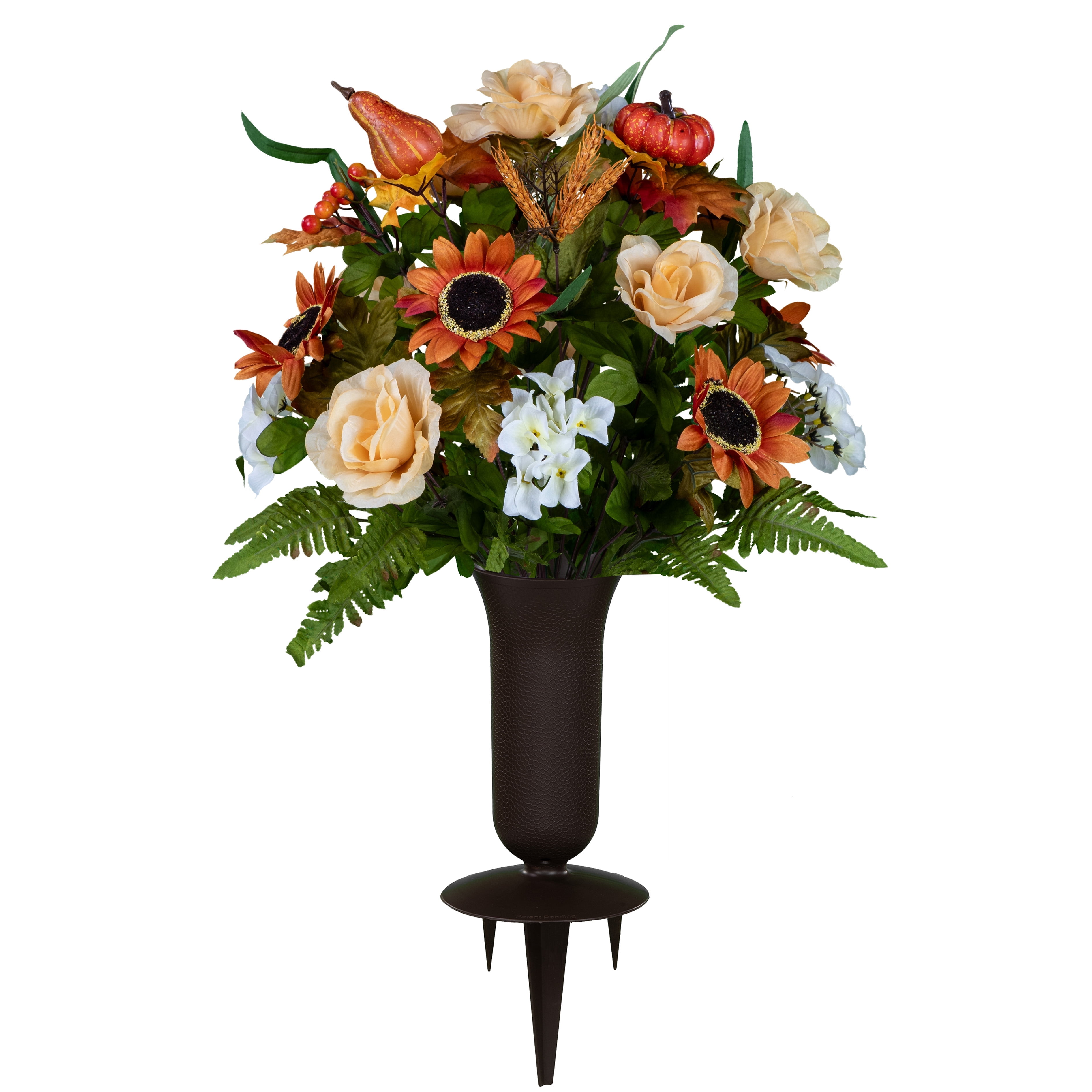 Sympathy Silks 24" Artificial Auburn Sunflower Cream Rose Fall Bouquet