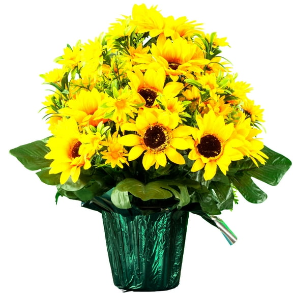 Sympathy Silks Artificial Flowers 20" Artificial Sunflower Pot, Yellow