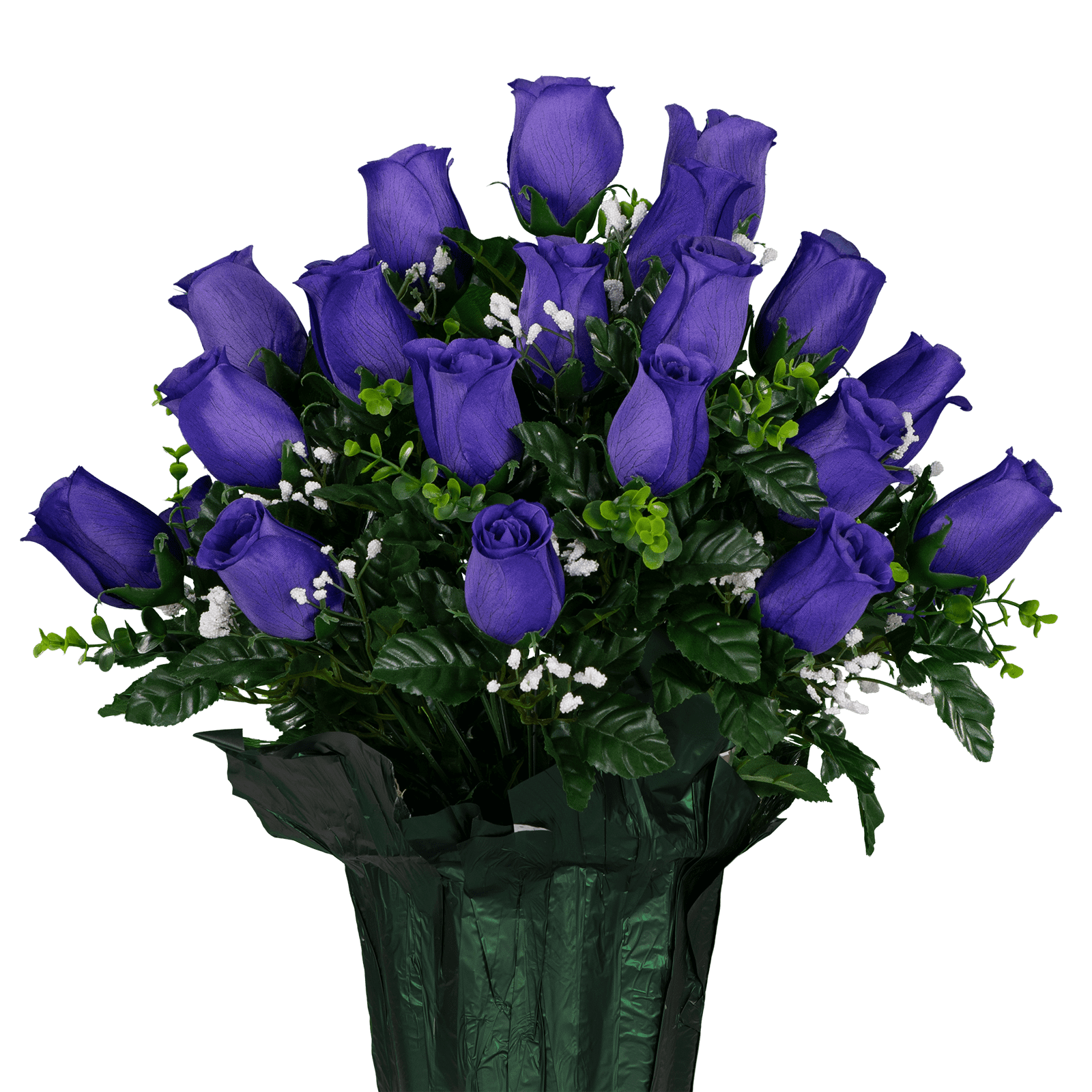 Sympathy Silks Artificial Flowers Indoor and Outdoor Purple Rose Buds Pot 18" Tall