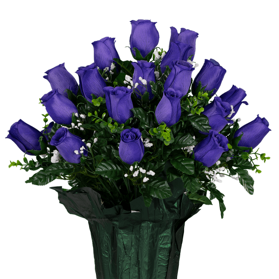 Sympathy Silks Artificial Flowers Indoor and Outdoor Purple Rose Buds Pot 18" Tall