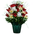 thumbnail image 1 of Sympathy Silks Artificial Flowers Outside Weighted Pot Silk Bouquet- Red Tulips and White Iris In Pot, 1 of 1