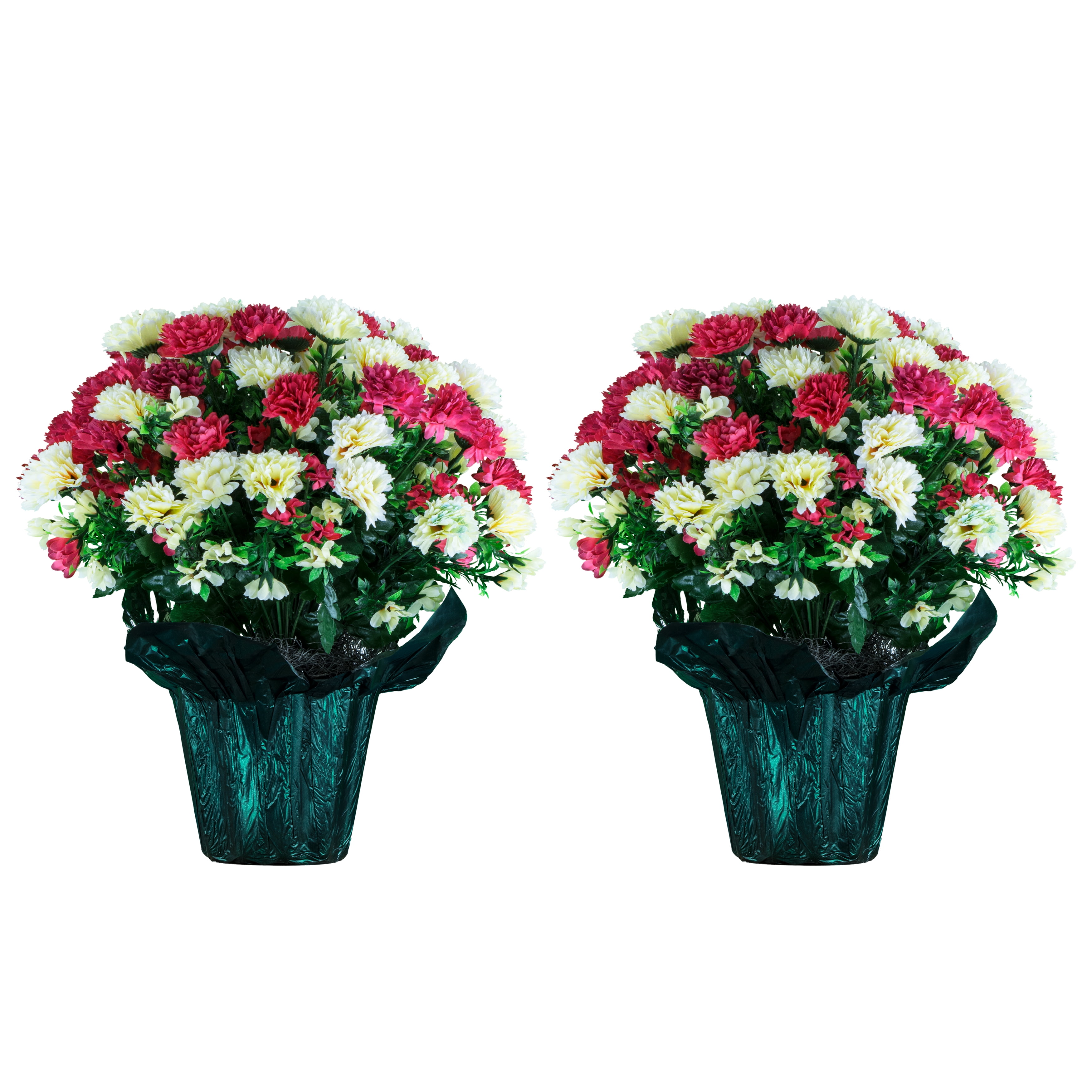 Sympathy Silks Artificial Flowers Weighted Pot Bouquet Decoration - Height 18"-20" - Fade Resistant - Home Decor, Office, or Memorial - 2 Pack of Beauty and Cream Mum Pots