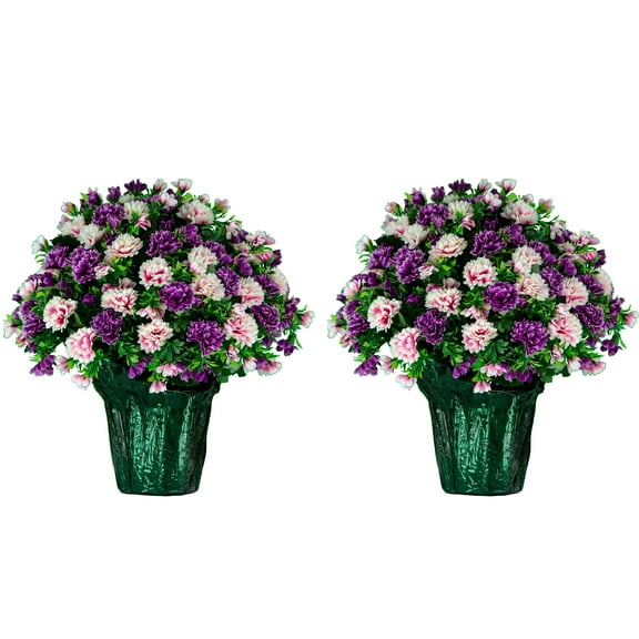 Sympathy Silks Artificial Flowers Weighted Pot Bouquet Decoration - Height 18"-20" - Fade Resistant - Home Decor, Office, or Memorial - 2 Pack of Pink and Purple Mum Pots