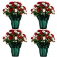thumbnail image 1 of Sympathy Silks Artificial Flowers Weighted Pot Bouquet Decoration - Height 18"-20" - Fade Resistant - Home Decor, Office, or Memorial - 4 Pack of Red and White Mum Pots, 1 of 7