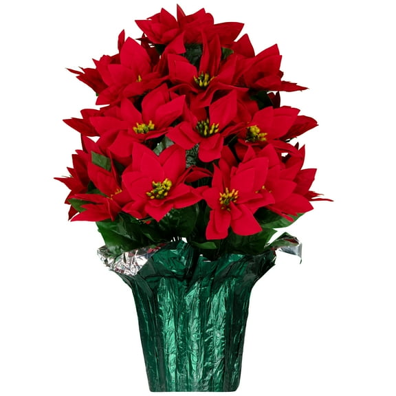 Sympathy Silks Artificial Red Poinsettia Weighted Pot 20" Tall