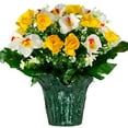 thumbnail image 1 of Sympathy Silks Artificial Yellow Cabbage Rose and White Orchids Flower Pot, 1 of 4