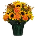 thumbnail image 1 of Sympathy Silks Artificial Yellow Sunflower and Amber Mum Weighted Fall Pot Indoors and Outdoors 18" Tall, 1 of 1