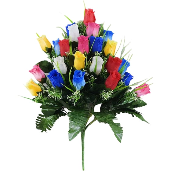 Sympathy Silks Cemetery Gravesite Bouquet Red Lilies White Daisies Roses Memorial Floral Arrangement