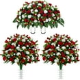 thumbnail image 1 of Sympathy Silks Artificial Cemetery Flowers Red and White Garden Mums 2 Bouquets & Saddle, 1 of 10