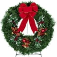 thumbnail image 1 of Sympathy Silks Christmas Memorial Wreath Plaid Packages and Holly with Sheer White Bow on 30 Inch Easel, 1 of 5