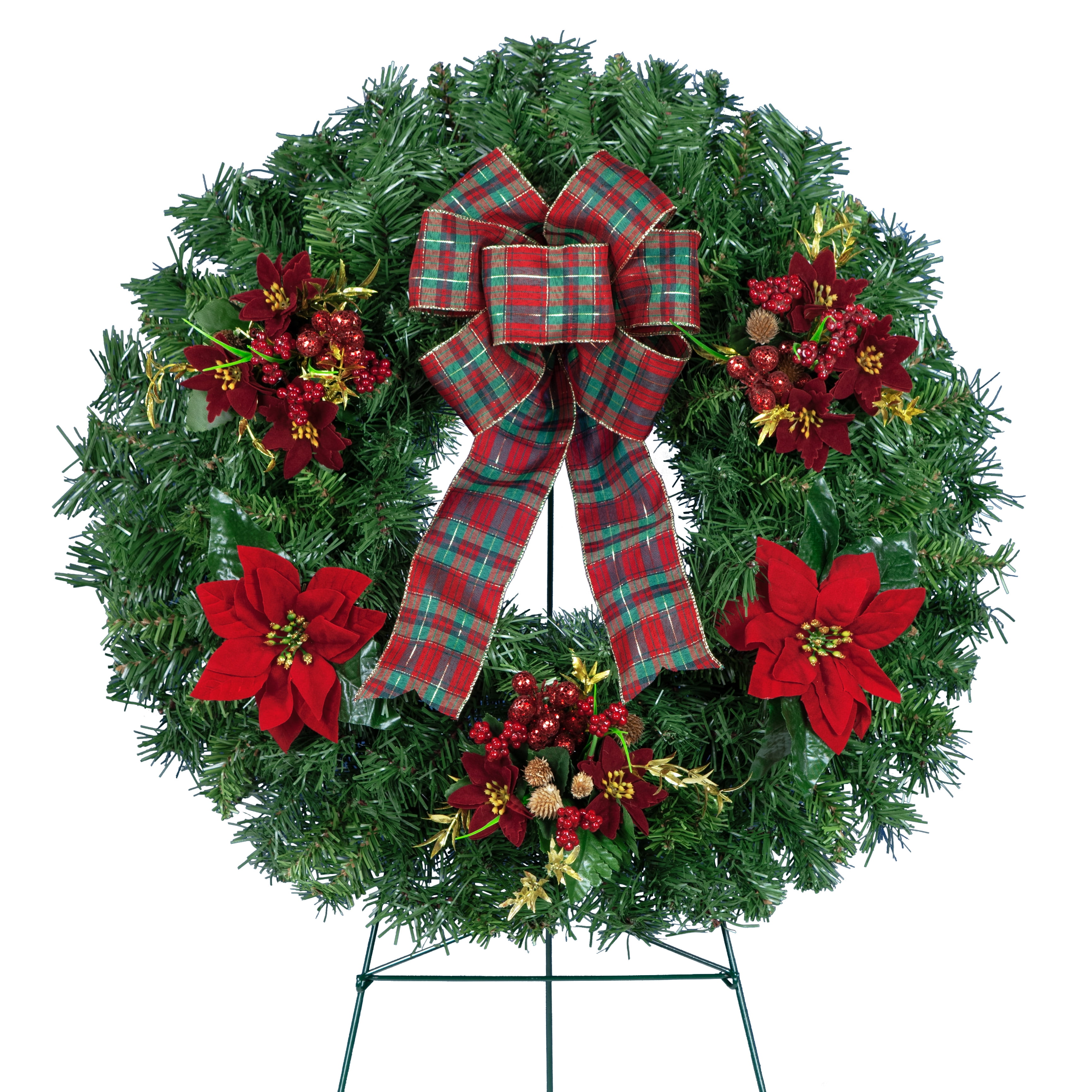 PVC Decorative Artificial Christmas Wreath With Red Cemetery Stands for  Wreaths